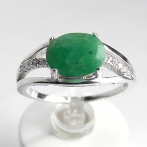 1.25 ctw Genuine EMERALD Oval Sterling SILVER Ring 8